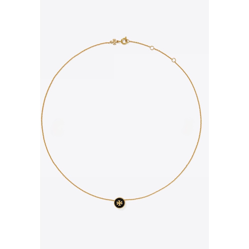 Tory Burch Icon Enamel Pendant Necklace Black & Gold/NWT in Dustbag / MSRP $110